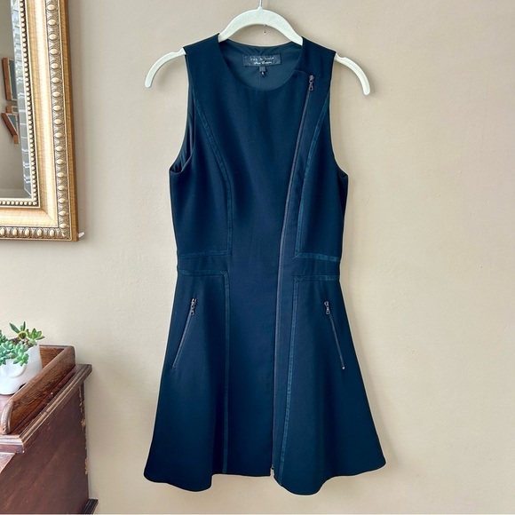 Rag & Bone Rae Mini Dress Leather Trim Black Sleeveless Asymmetrical Size 2 - Picture 5 of 9